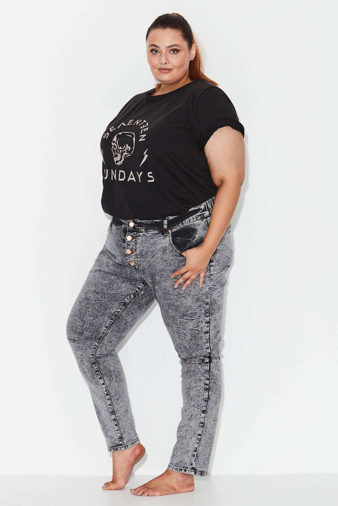 OUTSIDERS - Button Front Jeans - Grey Acid Wash - 17 Sundays17 SundaysOUTSIDERS - Button Front Jeans - Grey Acid Wash