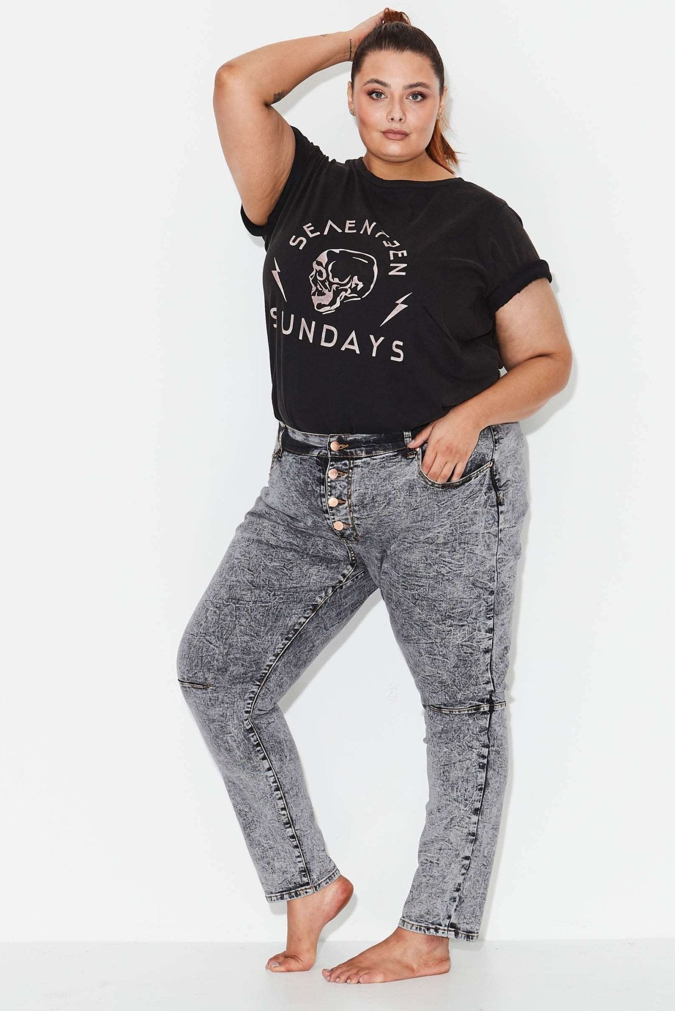 OUTSIDERS - Button Front Jeans - Grey Acid Wash - 17 Sundays17 SundaysOUTSIDERS - Button Front Jeans - Grey Acid Wash