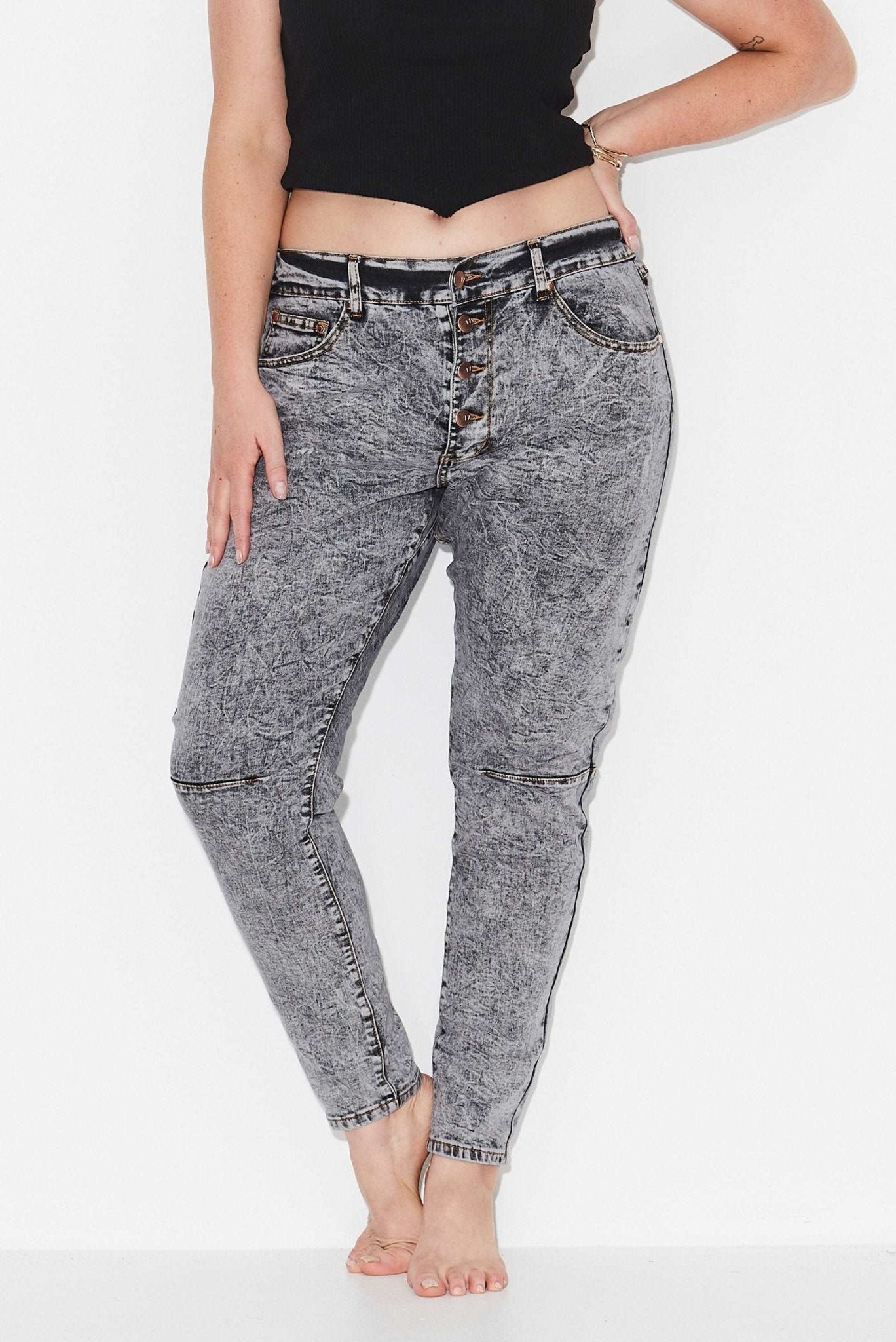 OUTSIDERS - Button Front Jeans - Grey Acid Wash - 17 Sundays17 SundaysOUTSIDERS - Button Front Jeans - Grey Acid Wash