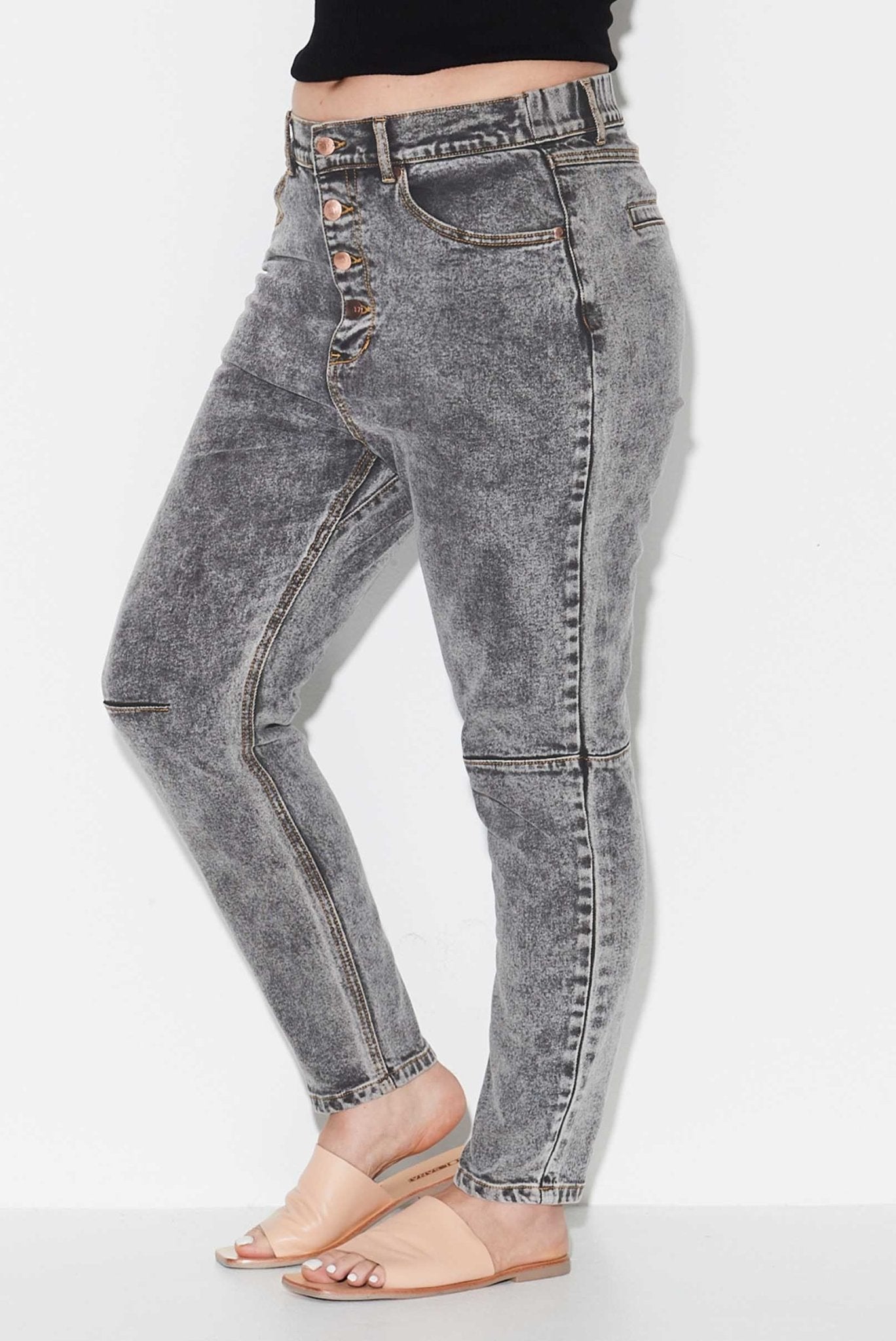 OUTSIDERS - Button Front Jeans - Grey Acid Wash - 17 Sundays17 SundaysOUTSIDERS - Button Front Jeans - Grey Acid Wash